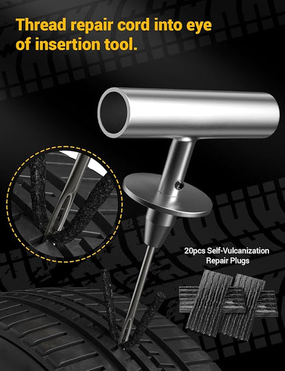 Flat Tire Repair Kit with Air Compressor 54 Pieces for Car, Motorcycle, ATV, Jeep, Truck, Tractor Flat Tire Repair (54PCS)