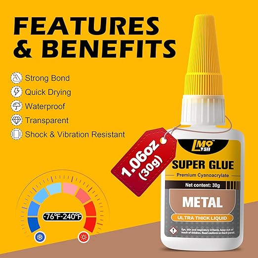 Metal Super Glue Liquid, 60g Clear Instant Thick CA Glue for Stainless Steel Aluminum DIY Crafts and Repairs, Fast Drying High Strength All Purpose Permanent Professional Cyanoacrylate Adhesives