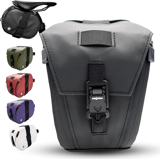 Lumiere & Co. Maximus Large Magnetic Bike Seat Bag – Quick-Attach Saddle Bag with AquaGuard Zippers, Secure Under-Seat Storage for Cycling Gear & Accessories (Black, Large)