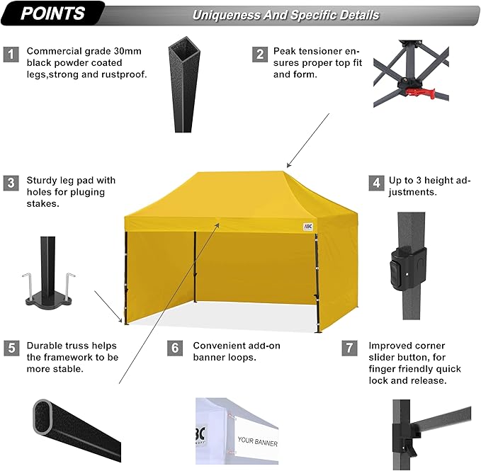 ABCCANOPY Heavy Duty Easy Pop up Canopy Tent with Sidewalls 10x15, Gold