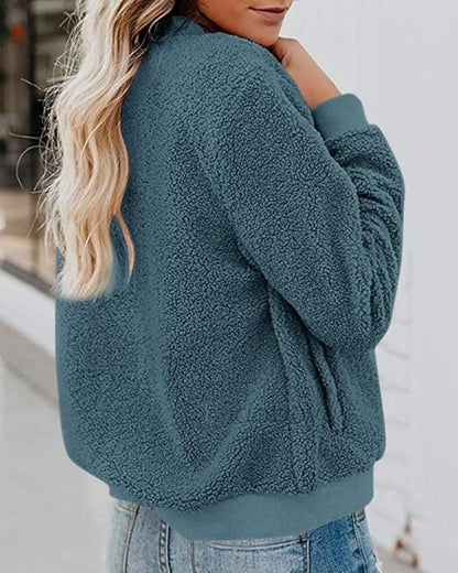 MIROL Women's Fall Trendy Fleece Jacket Faux Sherpa Fuzzy Casual Long Sleeve Zip Up Loose Fit Bomber Winter Coat