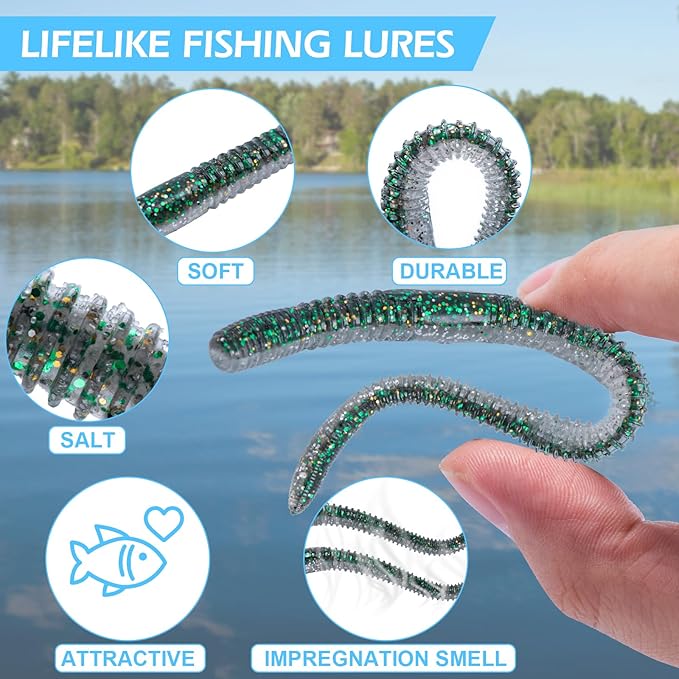 Goture 353PCS Wacky Worm Fishing Lure Kit, Bass Fishing Wacky Rig Tool Kit with Soft Plastics Lures, O-Rings, Offset Worm Hooks, Drop Shot Hooks, Beads, Sinker Weights, 3600 Tackle Box, Gifts of Men