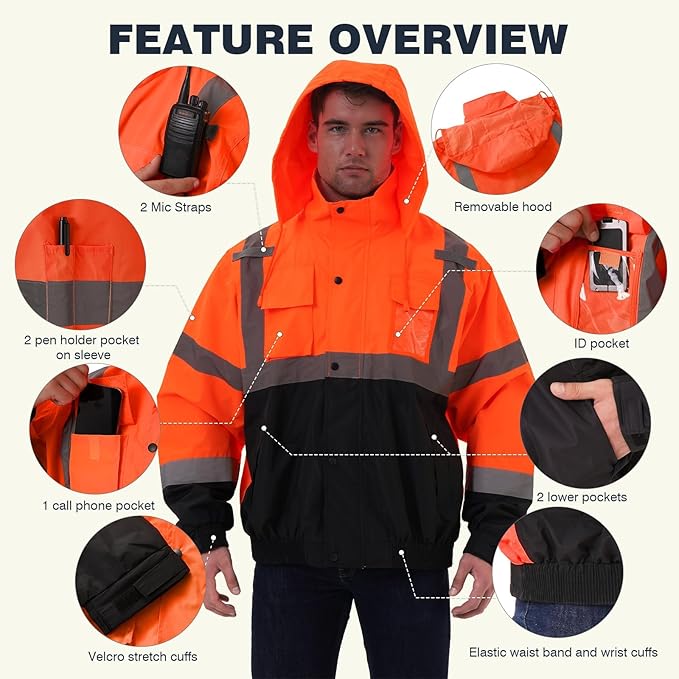 SKSAFETY Hi Vis Reflective Rain suits for Men Waterproof - High Vis Safety Rain Jacket, High Visibility Raincoat for Men