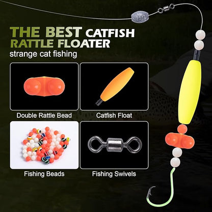 Goture Catfish Rig Making Kit,301pcs Catfishing Tackle with Luminous Fishing Hook Swivel Sinker Weights Rattle Float Bobber Stoppers,Catfish Rigs Accessories with 3600 Tackle Box,Gifts for Men