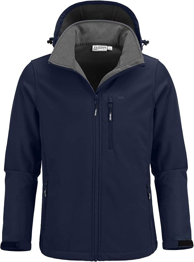 33,000ft Men's Softshell Jacket with Hood Fleece Lined Windbreaker Lightweight Waterproof Jackets for Hiking