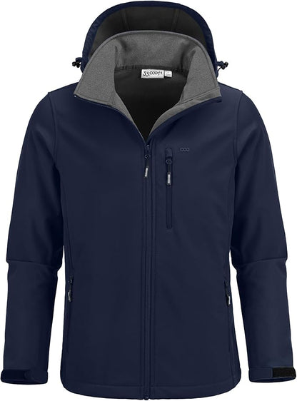 33,000ft Men's Softshell Jacket with Hood Fleece Lined Windbreaker Lightweight Waterproof Jackets for Hiking