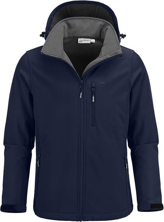 33,000ft Men's Softshell Jacket with Hood Fleece Lined Windbreaker Lightweight Waterproof Jackets for Hiking