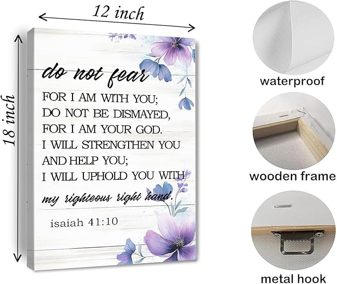 Do Not Fear Isaiah 41:10 Scripture Canvas Painting Bible Verse Wall Art Decor Prints for Home Dining Room Living Room Christian Gifts Framed 12 * 18 Inch