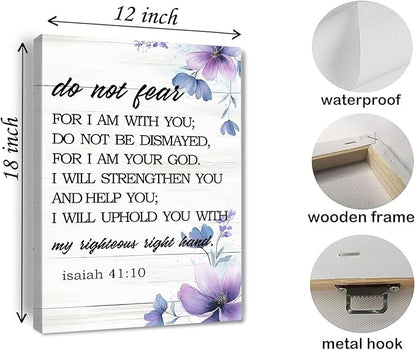 Do Not Fear Isaiah 41:10 Scripture Canvas Painting Bible Verse Wall Art Decor Prints for Home Dining Room Living Room Christian Gifts Framed 12 * 18 Inch