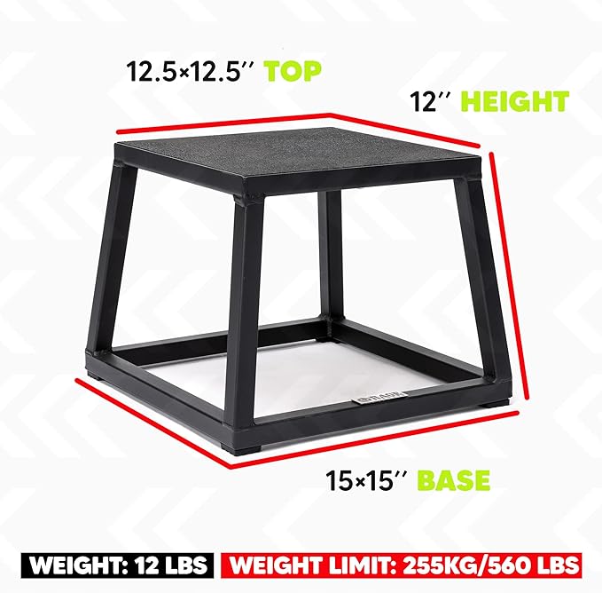 Rage Fitness Steel Plyo Box 12-18-24 Inch High Anti-Slip Pre-Assembled Plyometric Jump Box for Home Gym Conditioning and Strength Training (Sold Individually) Plyometric Platform Step