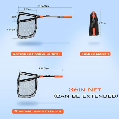 KastKing Pontus Fishing Net, Foldable & Lightweight Landing Net with Built in Length Scale, Strength Aluminum Handle, Fishing Gear and Gift for Men
