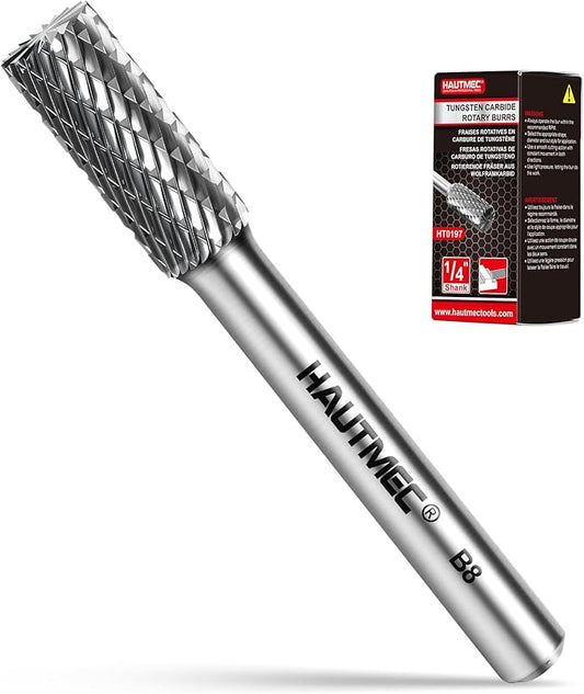 HAUTMEC Tungsten Carbide Rotary Burr Bit – 1/4" Shank, Double Cut Tungsten Rotary File for Die Grinder, Professional Grade, Suit for Metal Carving, Grinding, Engraving & Deburring - HT0197