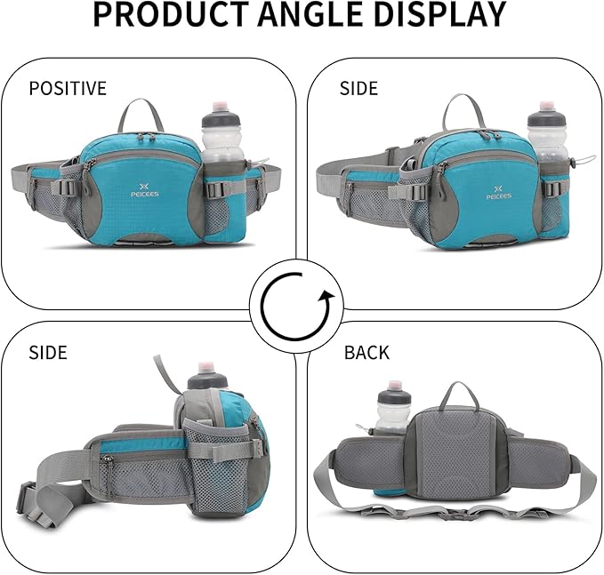 Peicees Hiking Fanny Pack Large Waist Bag for Men Women with Bottle Holder Water Resistant Lumbar Pack for Hiking Camping Fishing Outdoor (Bottle Not Included)