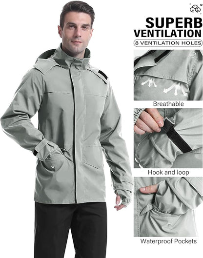 iCreek Rain Suit Waterproof Jacket with Pants 2 Pieces Breathable Lightweight Packable Raincoat with Hooded Rain Gear Unisex