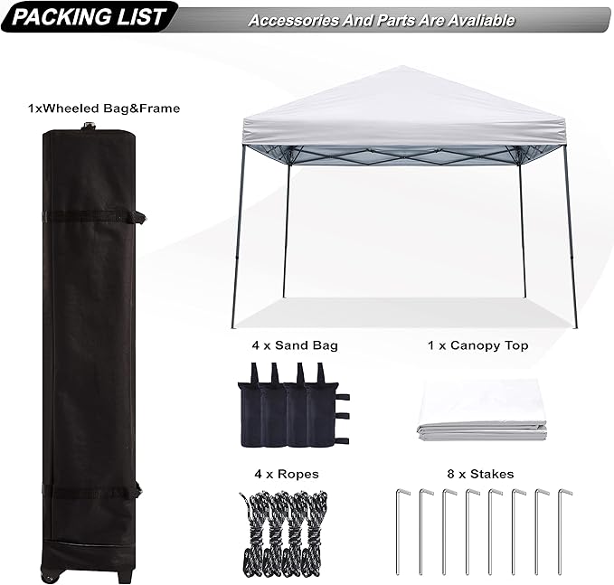 ABCCANOPY Stable Pop up Outdoor Canopy Tent 8 x 8 ft Base / 6 x 6 ft Top, White