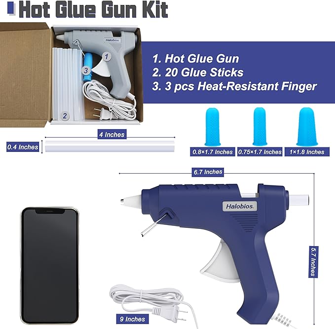 Hot Glue Gun with Preheating, 20 Glue Sticks, Full Size for DIY Crafts & Home Repairs (40W Blue)