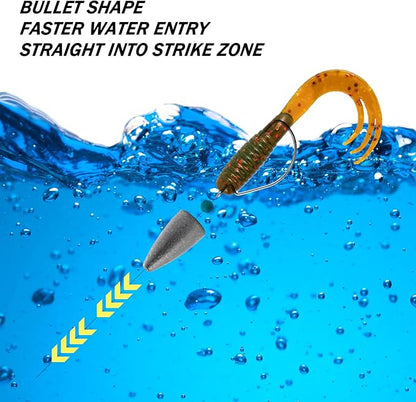 Dr.Fish 50 Pack Bullet Fishing Sinkers Worm Weights Lead Fishing Weights Bass Fishing Sinker Freshwater Texas Carolina Rig Punch Shot