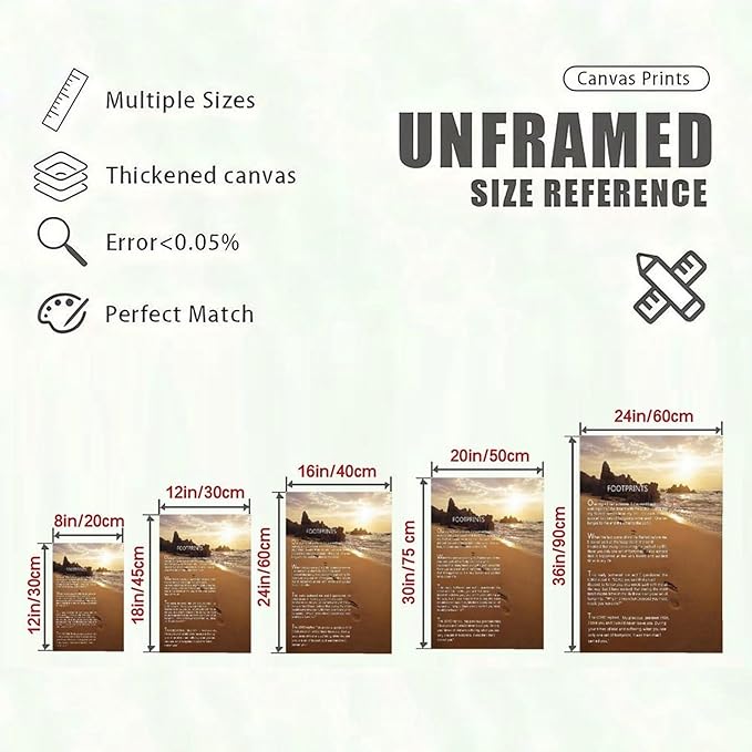 Footprints in the Sand Religious Canvas Wall Art Posters, Inspirational Beach Sunset Poem Print Poster (Unframed 24x36inch, Footprints(2))