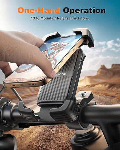 SUPERONE Bike Phone Holder, [Silicone Wrapped] [1s Lock] Motorcycle Cell Phone Holder Mount, Bicycle Scooter Handlebar Clamp for iPhone 17 16 15 Air Pro Max, S25 S24 Ultra, More 4.7-7.2" Phones