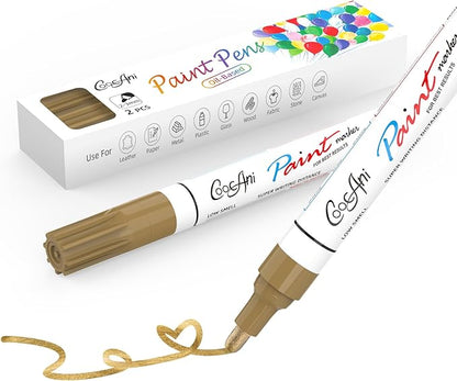 Paint Markers Paint Pens, Set of 2 Gold Oil Based Permanent Markers for Rock Painting, Metal,Glass,Ceramic,Wood,Canvas DIY Crafts Art Project (Gold,2 Pack)