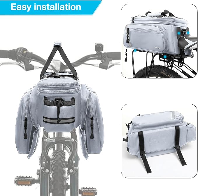 MOSISO Bike Rack Bag with Rain Cover, Bike Trunk Cooler Handag Insulated Bicycle Rear Seat Pouch with 2 Side Foldable Panniers, 8L Cycling Backseat Storage Cargo Saddle Shoulder Bag, Gray