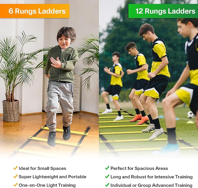 Sportneer Agility Ladder Speed Training Set 12 Rungs 20ft Detachable Exercise Ladders in 2pcs (6 rungs Each) with Ground Stakes for Soccer Football Footwork Training Ladder with Carry Bag