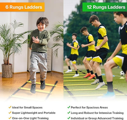 Sportneer Agility Ladder Speed Training Set 12 Rungs 20ft Detachable Exercise Ladders in 2pcs (6 rungs Each) with Ground Stakes for Soccer Football Footwork Training Ladder with Carry Bag