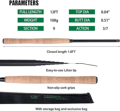 Goture//Telescopic Tenkara Fishing Rod Kit//Ultralight Travel Fishing Rod,Portable Collapsible Bass Crappie Rod, Carbon Fiber Inshore Stream Trout Pole 10 12 15 18 21 24 Free Tip Set(Top 3 Segment)