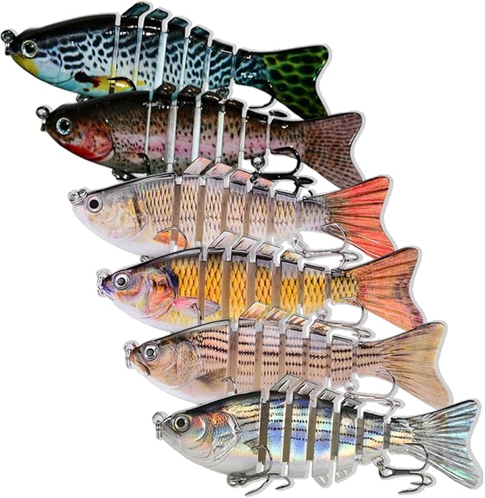 6PCS Fishing Lures for Freshwater and Saltwater with case,Slow Sinking Multi Jointed Swimbaits, Lifelike Lures for Bass Trout Crappie Walleye Pike