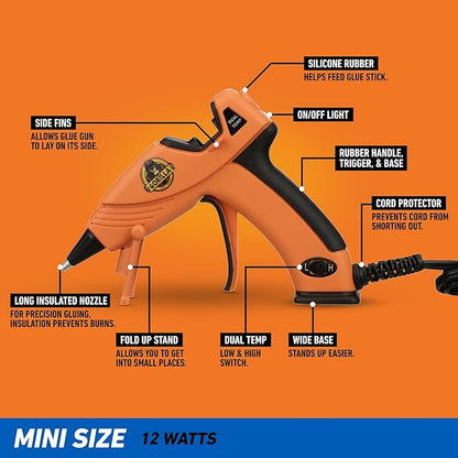 Gorilla Mini Hot Glue Gun Kit (Pack of 1 Mini Hot Glue Gun and 75 Sticks) - Dual Temp, Precision Nozzle, and Easy Squeeze Trigger