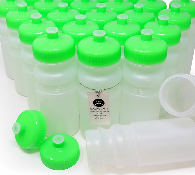 Rolling Sands 20 Ounce Sports Water Bottles 100 Pack, BPA-Free, Made in USA, Dishwasher Safe