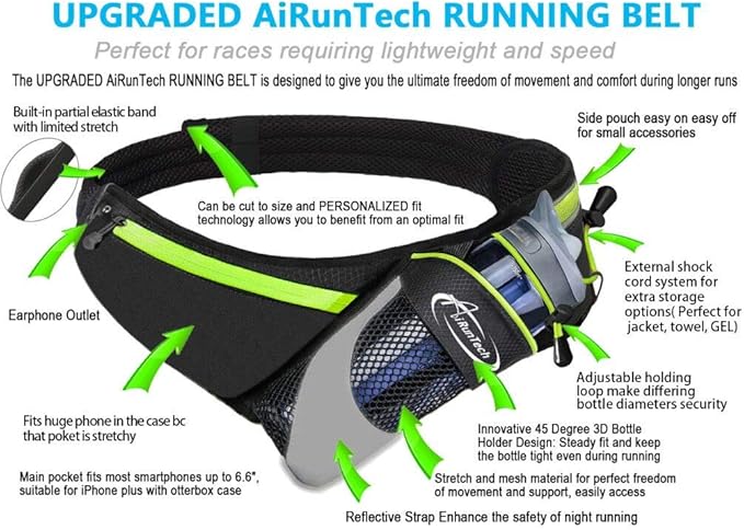 AiRunTech Running Hydration Belt with Water Bottle Holder,Hiking Fanny Pack for Phone and Wallet,Running Bag Runners Essentials Accessories Marathon Triathlon Walking Jogging Gear Gift
