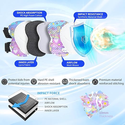 Gradient Color Kids Protective Gear Set Knee Pads for Kid 2-14 Years,W/ Adjustable Strap Kids/Youth Knee Pads Elbow Pads Wrist Guards Set for Inline Roller Skates,Cycling,BMX Bike,Skateboard,Scooter