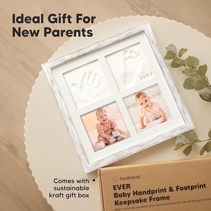 Baby Hand and Footprint Kit - Baby Footprint Kit, Clay Handprint Keepsake Frame, Nursery Picture Frame For Newborns, Personalized New Mom Gifts for Showers & Registry (Vintage White)