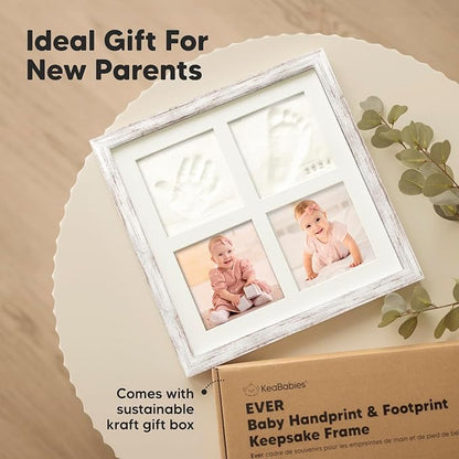 Baby Hand and Footprint Kit - Baby Footprint Kit, Clay Handprint Keepsake Frame, Nursery Picture Frame For Newborns, Personalized New Mom Gifts for Showers & Registry (Vintage White)