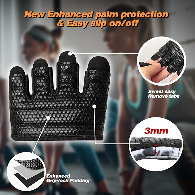 Minimal Workout Gloves,Short Micro Weight Lifting Gloves Grip Pads with Full Palm Protection & Extra Grip for Men Women Weightlifting,Gym,Cross Training,Powerlifting,WODs.