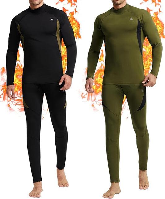 CL convallaria 2 Pack Mens Thermal Underwear Fleece Lined Long Johns Winter Base Layer Cold Weather Hunting Gear