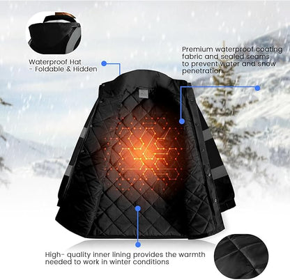 High Visibility Work Jackets, Safety Jacket with Pockets for Men& Women, Construction Coats for Cold Weather, Waterproof High Vis Rain Gear, Class 3, Black Long, 5XL