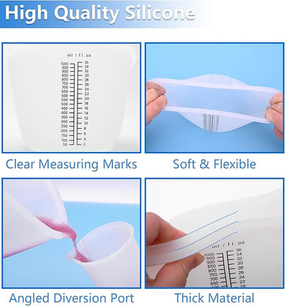 Silicone Measuring Cups, 1000ml & 100ml Large Flexible Mixing Cups, 5 Cups Pour Baking Cups for Epoxy Resin, DIY, Jewelry Making, Cooking