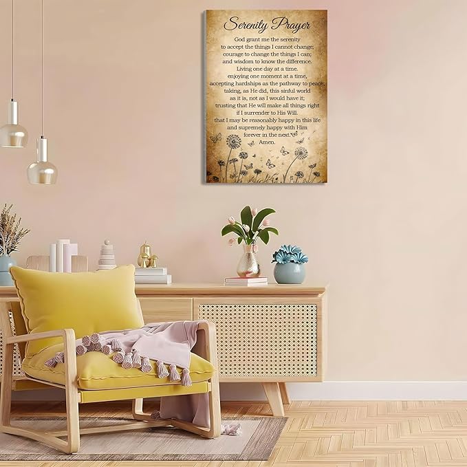Serenity Prayer Canvas Wall Art Bible Verse Poster God Grant Me The Serenity Religious Inspirational Bible Quote Poster Prints Wall Decor Vintage Framed 16 * 24 Inch