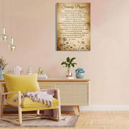 Serenity Prayer Canvas Wall Art Bible Verse Poster God Grant Me The Serenity Religious Inspirational Bible Quote Poster Prints Wall Decor Vintage Framed 12 * 18 Inch
