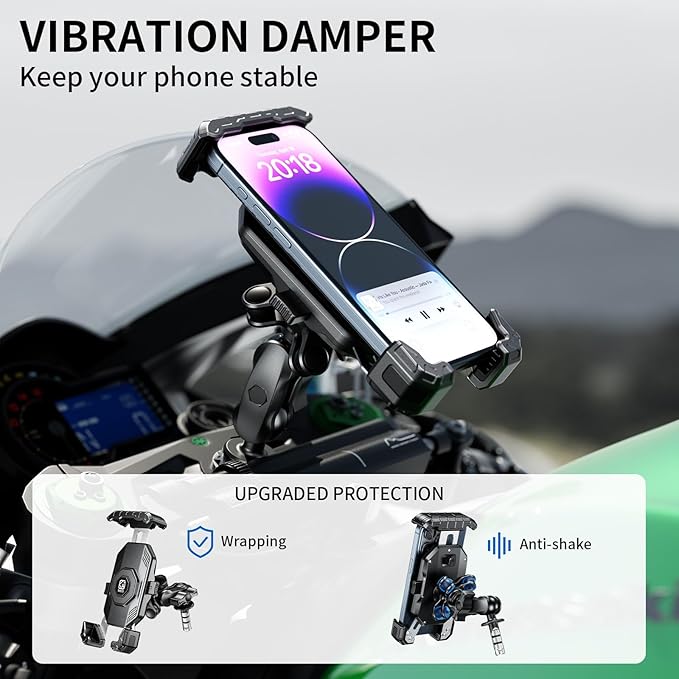 Kewig Motorcycle Fork Stem Phone Mount Holer with Vibration Dampener, [No Scratches Camera] Anti-Theft Motorcycle Cell Phone Holder, Fits for Fork Stem Tubes 12-25.4mm in Diameter, for 5.5-7.2" Phone