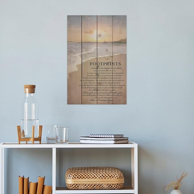 Footprints in the Sand Religious Canvas Wall Art Posters, Inspirational Beach Sunset Poem Print Poster (Unframed 16x24inch, Footprints(1))