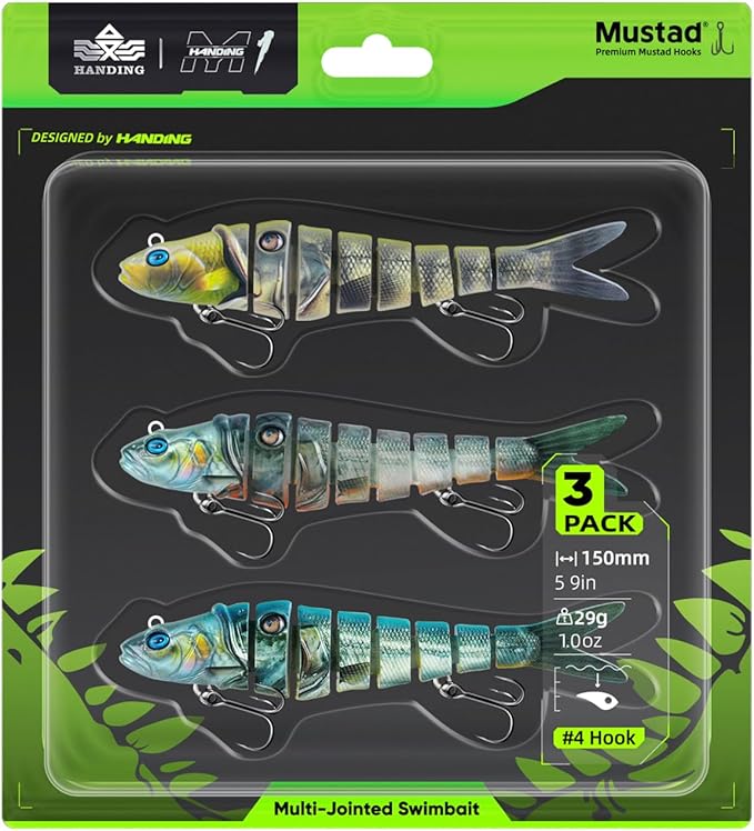 Handing Swimbaits for Bass Pike Walleye, 3 Pieces Lifelike Multi-Jointed Fishing Lures with Mustad Hooks, Fishing Bait for Freshwater and Saltwater