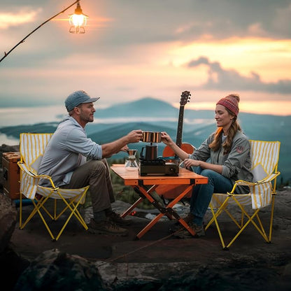 Nazhura 2 Pack Folding Camping Chair with Cooler Pouch, Mesh Backrest and Cup Holder Pocket (Yellow, 2 Pack)