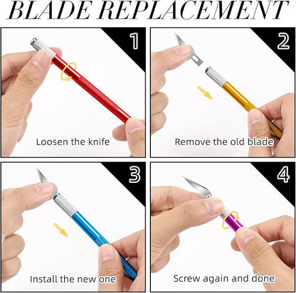 JTIEO 74 Pack Hobby Knife Exacto Knife with 4 Upgrade Sharp Hobby Knives and 70 Spare Craft Knife Blades for Art, Scrapbooking,Stencil