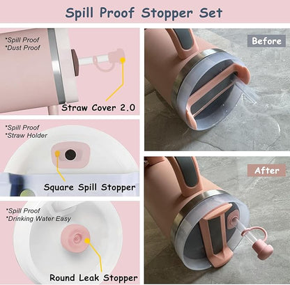 Stanley Cup Accessories Set for 40oz & 30oz Tumblers - Handle Strap, Spill-Proof Stopper, Silicone Straw Cover, Boot Base Protector, Keychain & Handle Charms(Pink)