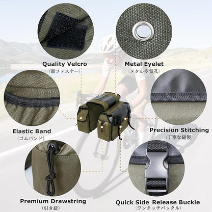 YAPJEB Bike Bags for Bicycle Rear Rack, Black Green Khaki Trunk Pannier Saddle Seat Bag Carrier for Commuter Cycling Travel(Khaki)