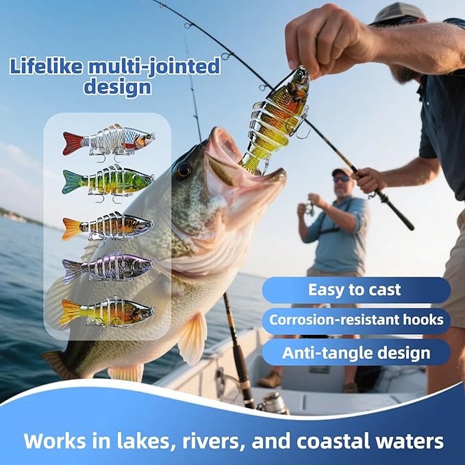 5PCS Lifelike Fishing Lure, Multi Jointed Swimbait Lures, Bionic Swimming Lure for Bass Trout Crappie Walleye Pike Bluegill Salmon, Glide Bait for Beginners, Amateurs and Professionals