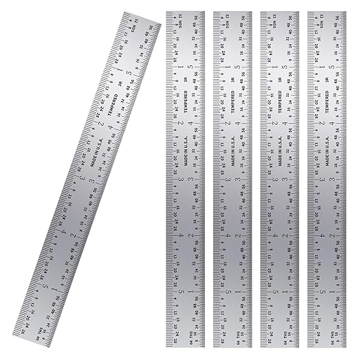 PEC Tools 6" Machinist Metal Ruler(5 Pack), 1/25" Thick X 3/4" Wide,Satin Chrome, High Carbon Steel Ruler Scale with Markings 1/32", 1/64", 1/10", 1/50" Made in USA